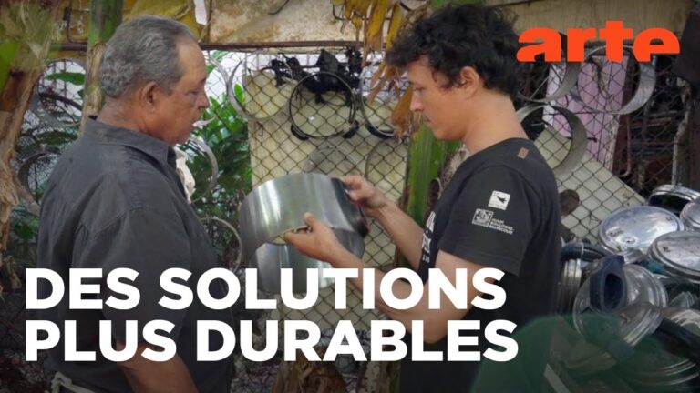 Illustration d’une personne explorant des solutions low-tech à Cuba, entre innovation, recyclage et entraide locale.